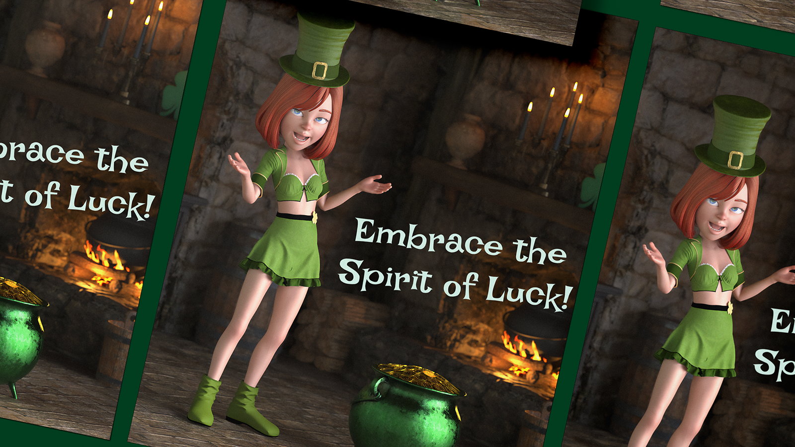 Leprechaun Toon Girl Next to the Pot of Gold