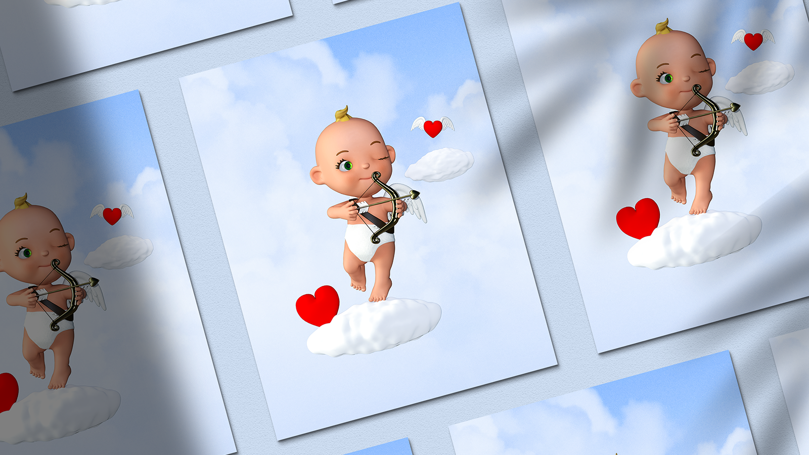 Toon Baby Cupid Flying with a Bow and Arrow