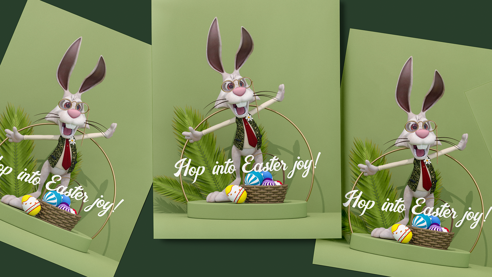 Toon Rabbit Standing near Easter Eggs